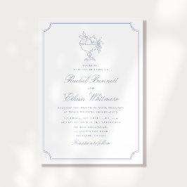 Invitación de boda con marco elegante azul y blanc