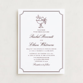 Invitación de boda con marco elegante de Borgoña