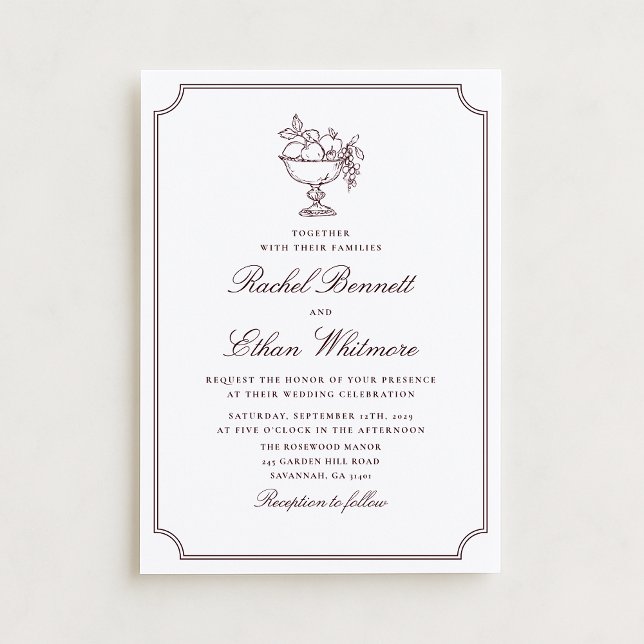 Invitación de boda con marco elegante de Borgoña (Subido por el creador)