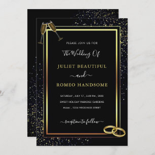 Invitación de boda con marco elegante de oro negro