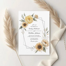 Invitación de boda con marco floral amarillo de gi