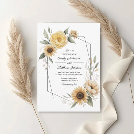 Invitación de boda con marco floral amarillo de gi