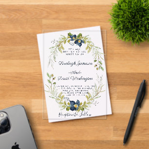 Invitación de boda con marco floral azul presupues