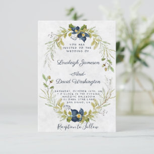 Invitación de boda con marco floral azul presupues
