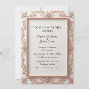 Invitación de boda con marco floral barroco en oro
