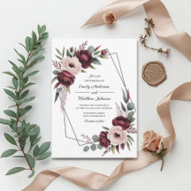 Invitación de boda con marco floral de Borgoña