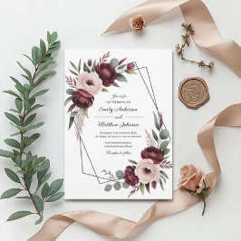 Invitación de boda con marco floral de Borgoña