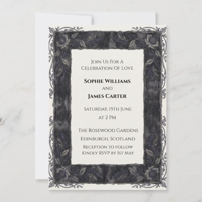 Invitación de boda con marco floral de eucalipto (Anverso)