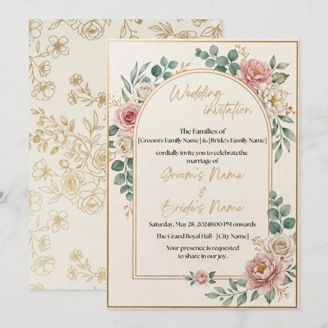 Invitación de Boda con Marco Floral de Lujo (Anverso / Reverso)