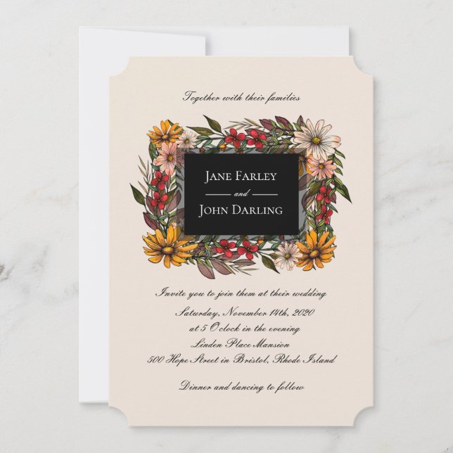 Invitación de boda con marco floral de otoño rico (Anverso)