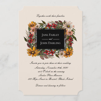 Invitación de boda con marco floral de otoño rico
