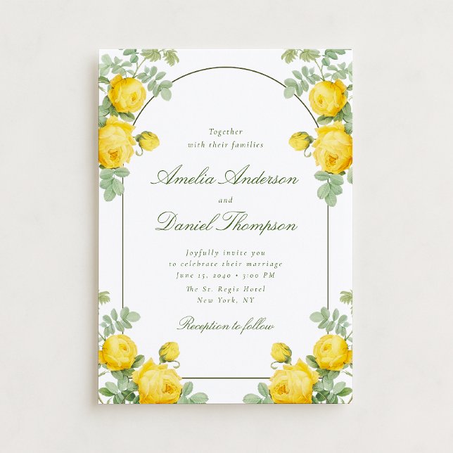 Invitación de boda con marco floral de rosa amaril (Subido por el creador)