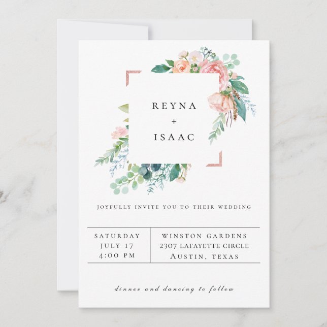 Invitación de boda con marco floral de verano (Anverso)
