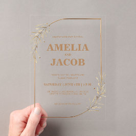 Invitación de boda con marco floral dorado
