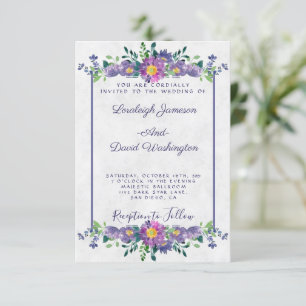 Invitación de boda con marco floral morado Presupu