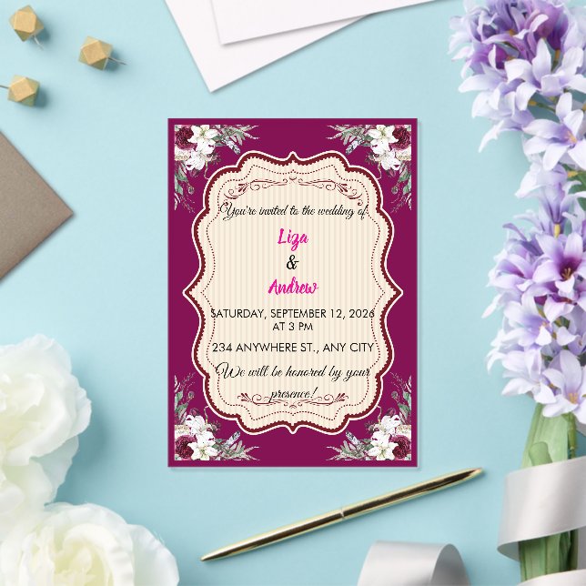 Invitación de boda con marco floral ornamentado (Insitu (Boda))