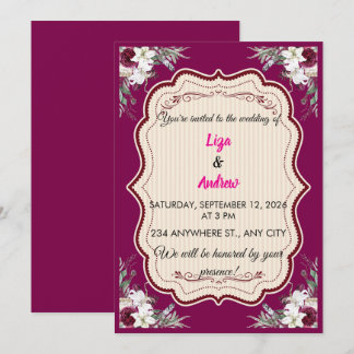 Invitación de boda con marco floral ornamentado