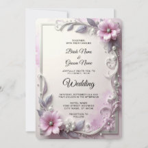 Invitación de boda con marco floral rosa