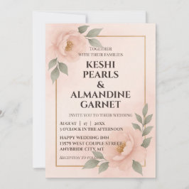Invitación de boda con marco floral rosado