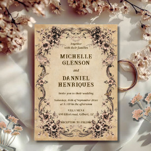Invitación de boda con marco floral victoriano