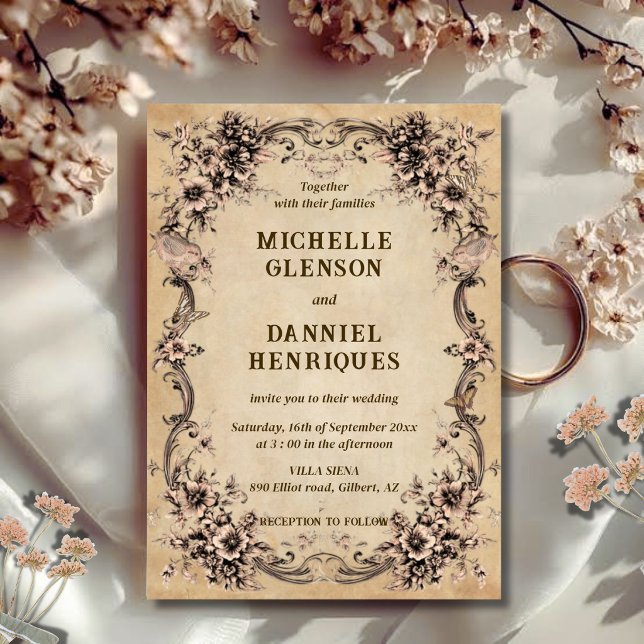 Invitación de boda con marco floral victoriano (Subido por el creador)
