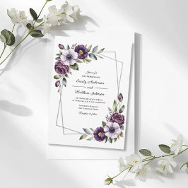 Invitación de boda con marco floral violeta