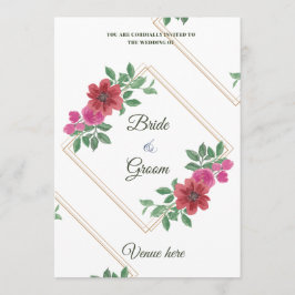 Invitación de boda con marco floral y dorado elega