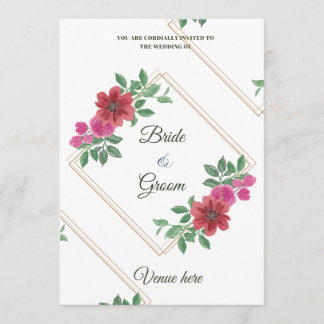 Invitación de boda con marco floral y dorado elega