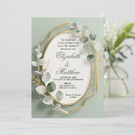 Invitación de boda con marco geométrico de eucalip