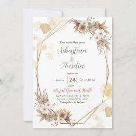 Invitación de boda con marco geométrico de marfil 