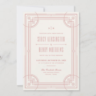 Invitación de boda con marco Modern Deco - Rosa