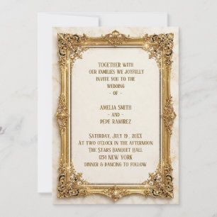 Invitación de boda con marco ornamentado de oro vi