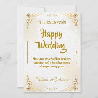 Invitación de boda con marco ornamentado en oro bl