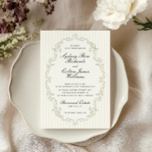 Invitación de boda con marco ornamentado verde sal