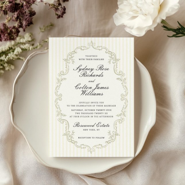 Invitación de boda con marco ornamentado verde sal (Subido por el creador)