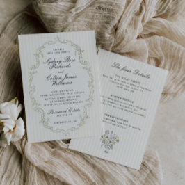 Invitación de boda con marco ornamentado verde sal