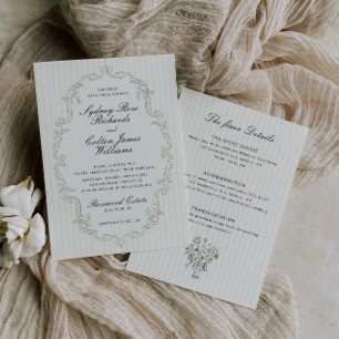 Invitación de boda con marco ornamentado verde sal
