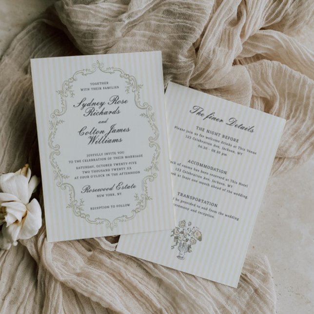 Invitación de boda con marco ornamentado verde sal (Subido por el creador)