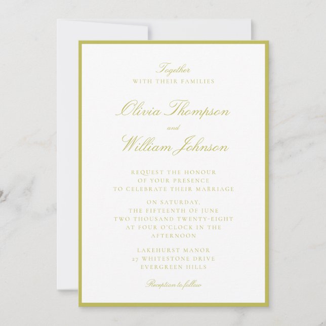 Invitación de boda con marco verde cítrico (Anverso)