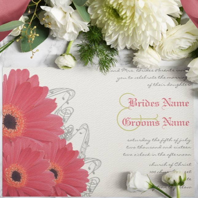 Invitación de boda con margarita de Gerber fucsia  (Subido por el creador)