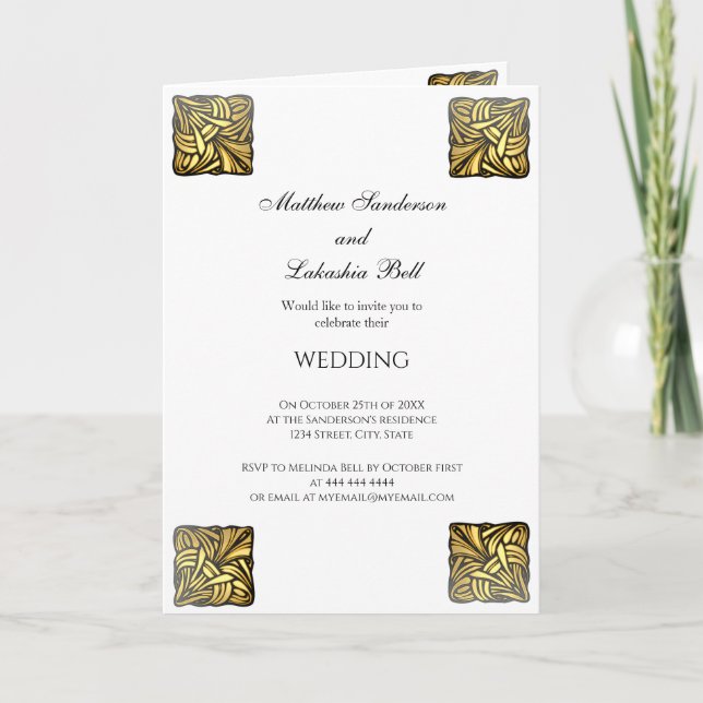 Invitación de boda con menú de recepción Blanco (Anverso)