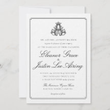 Invitación de boda con monograma "A" negro