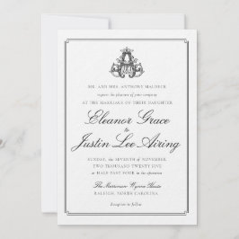 Invitación de boda con monograma "A" negro
