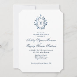Invitación de boda con monograma añil