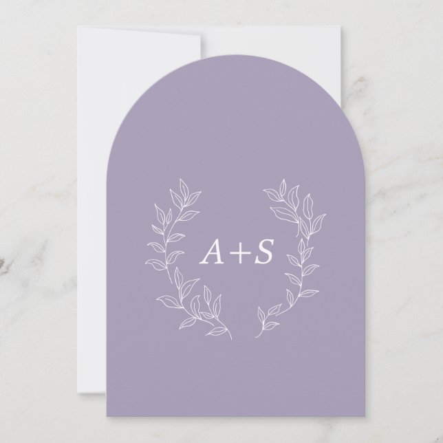 Invitación de boda con monograma arqueado de hoja  (Anverso)