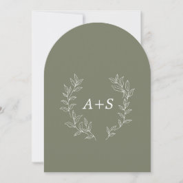 Invitación de boda con monograma arqueado de hoja