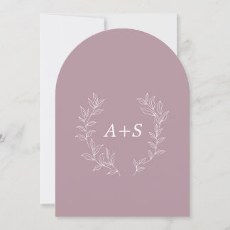Invitación de boda con monograma arqueado de hoja