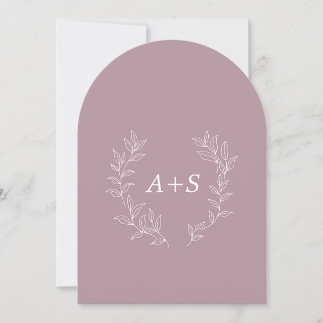 Invitación de boda con monograma arqueado de hoja  (Anverso)