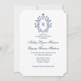 Invitación de boda con monograma AZUL