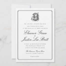 Invitación de boda con monograma "B" negro